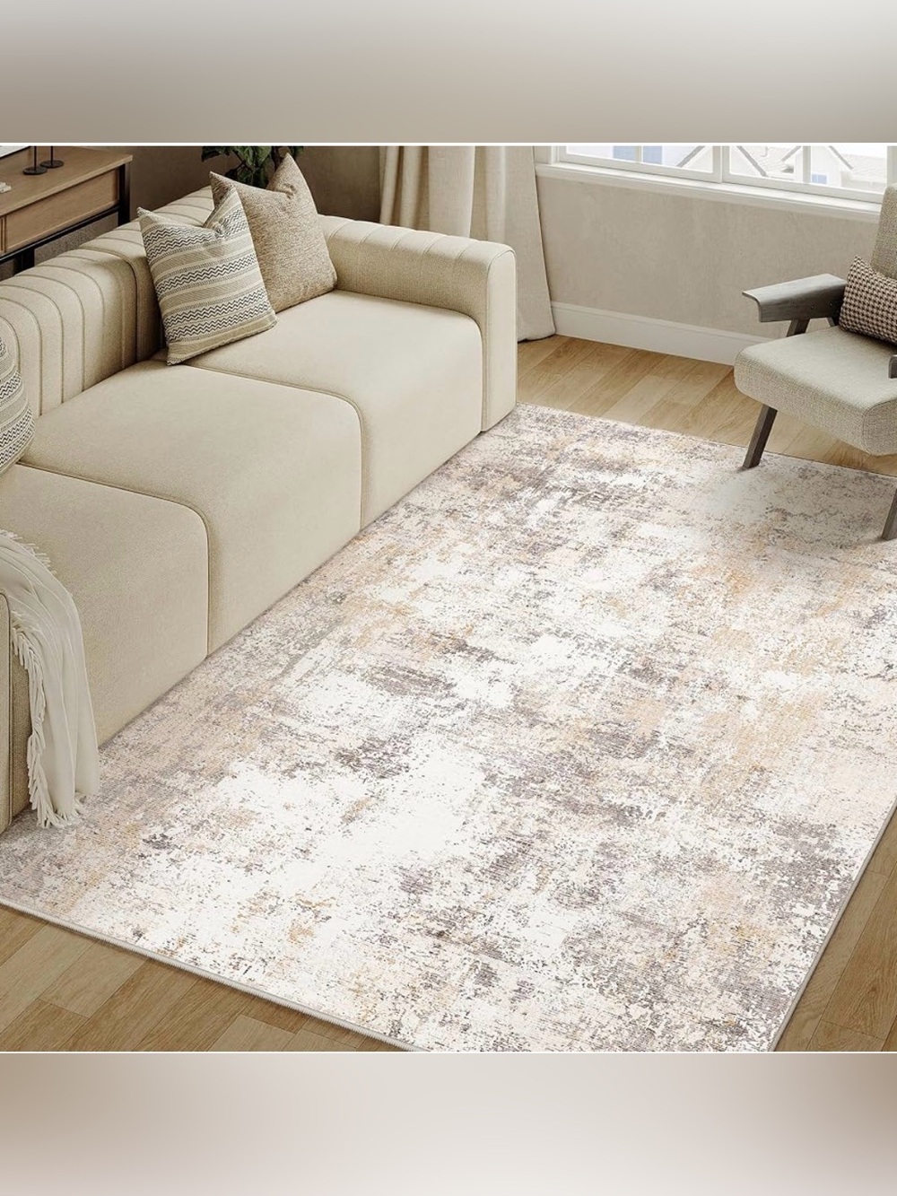 4x6 Washable Beige/Grey Area Rug
